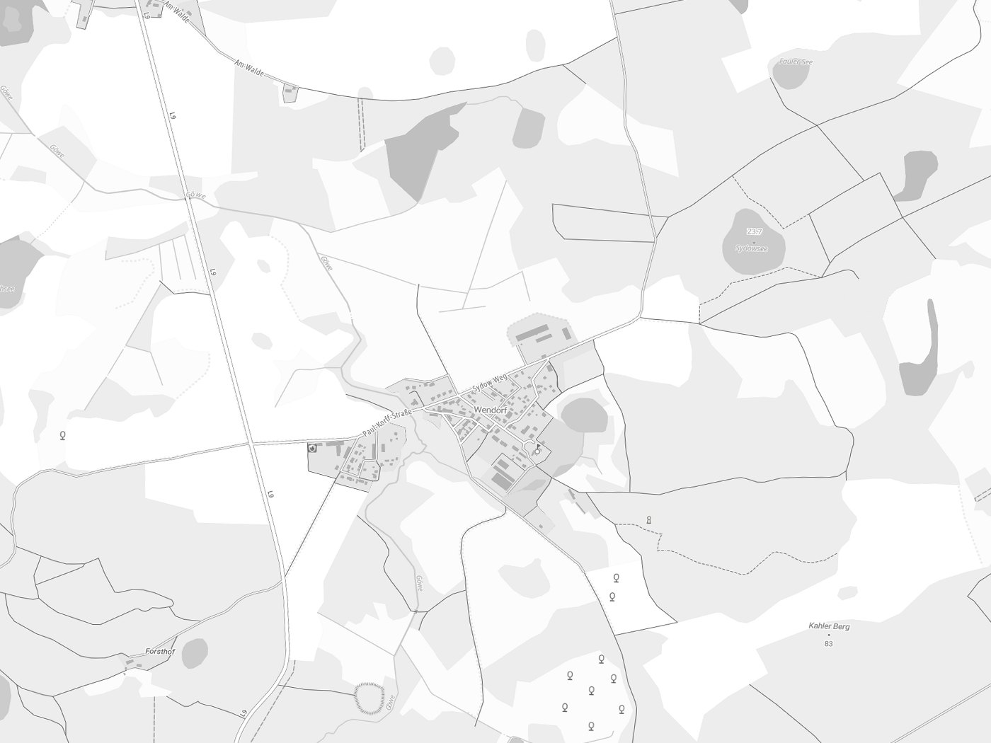 Kartenausschnitt Kuhlen-Wendorf mit Gewässern