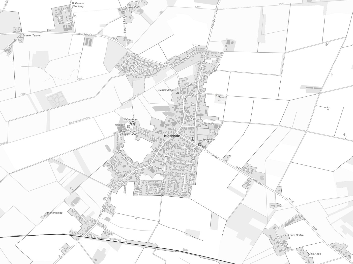 Kartenausschnitt Kutenholz mit Gewässern