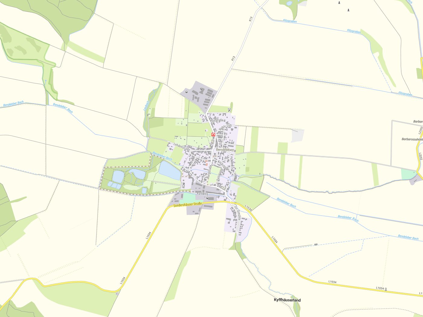 Kartenausschnitt Kyffhäuserland mit Gewässern