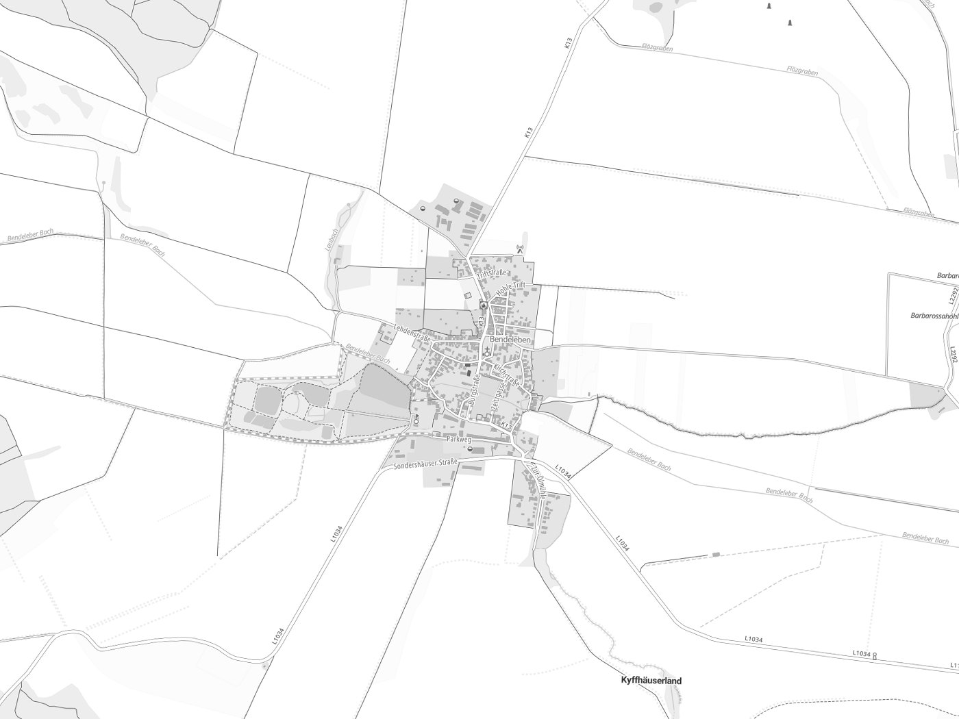 Kartenausschnitt Kyffhäuserland mit Gewässern