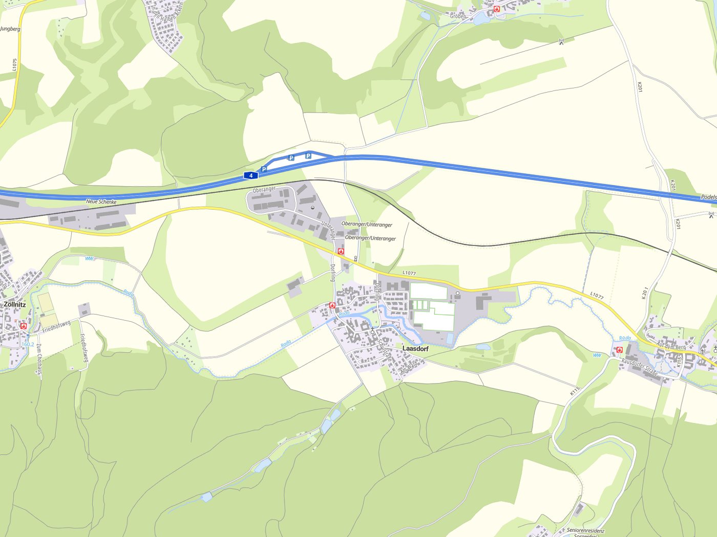 Kartenausschnitt Laasdorf mit Gewässern