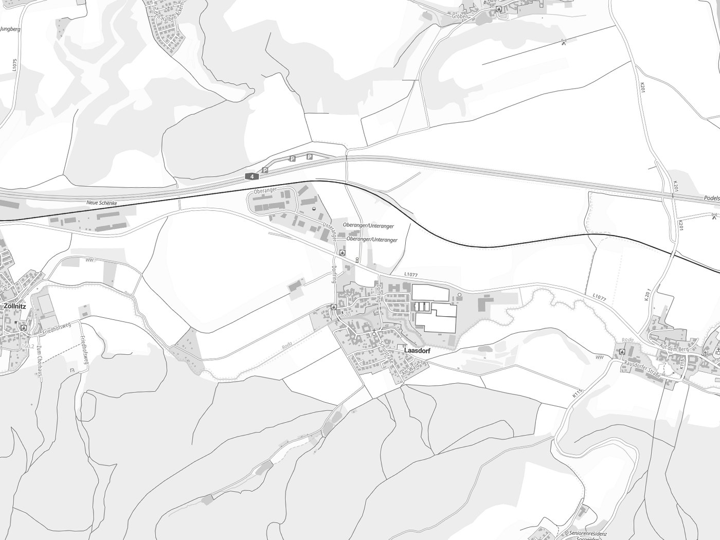 Kartenausschnitt Laasdorf mit Gewässern