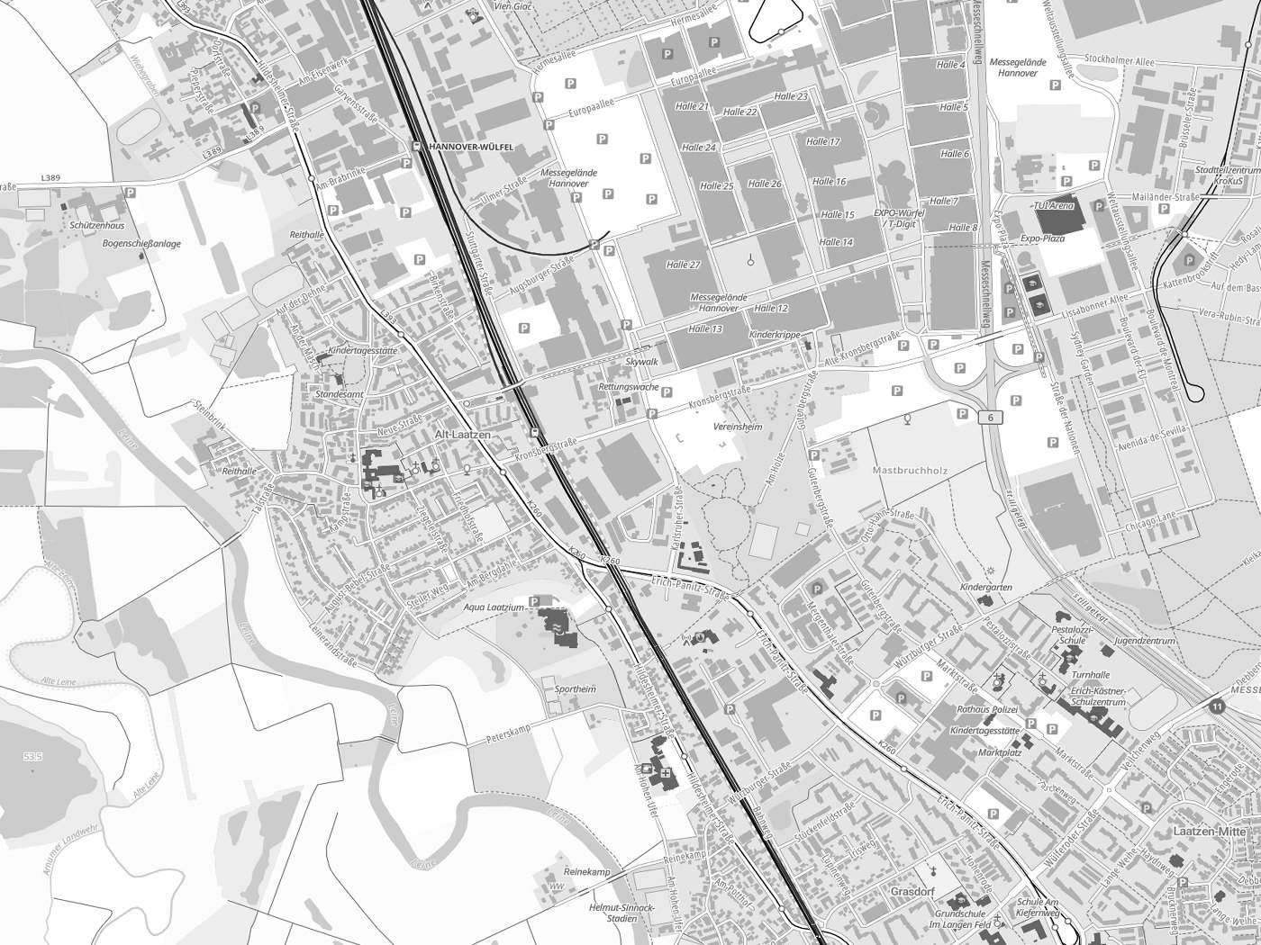 Kartenausschnitt Laatzen mit Gewässern