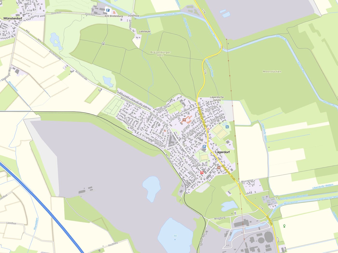 Kartenausschnitt Lägerdorf mit Gewässern