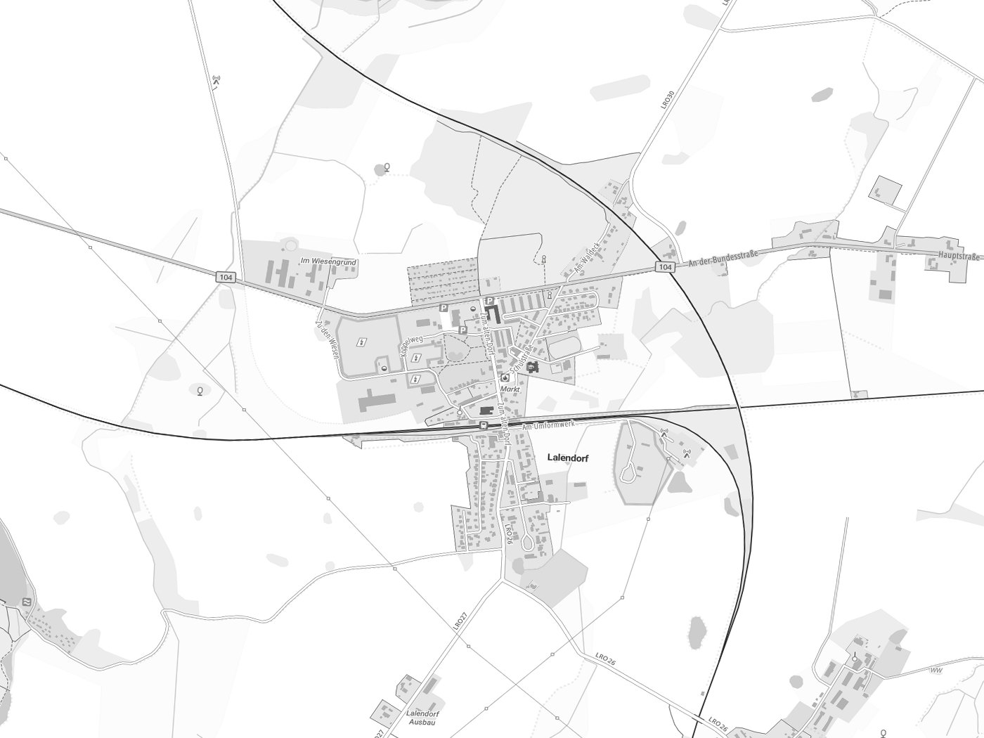 Kartenausschnitt Lalendorf mit Gewässern