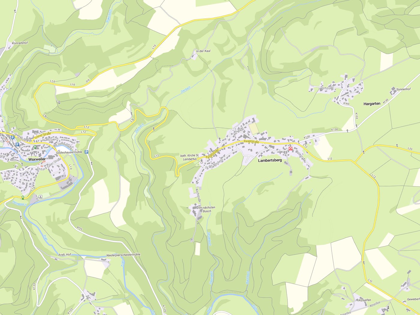 Kartenausschnitt Lambertsberg mit Gewässern