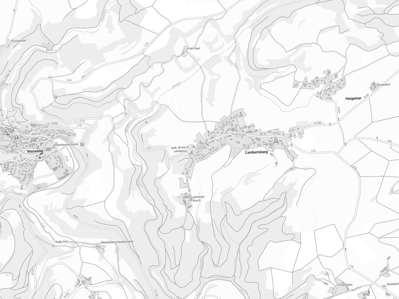 Kartenausschnitt Lambertsberg mit Gewässern