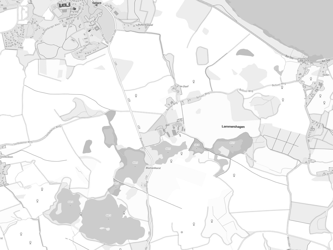 Kartenausschnitt Lammershagen mit Gewässern