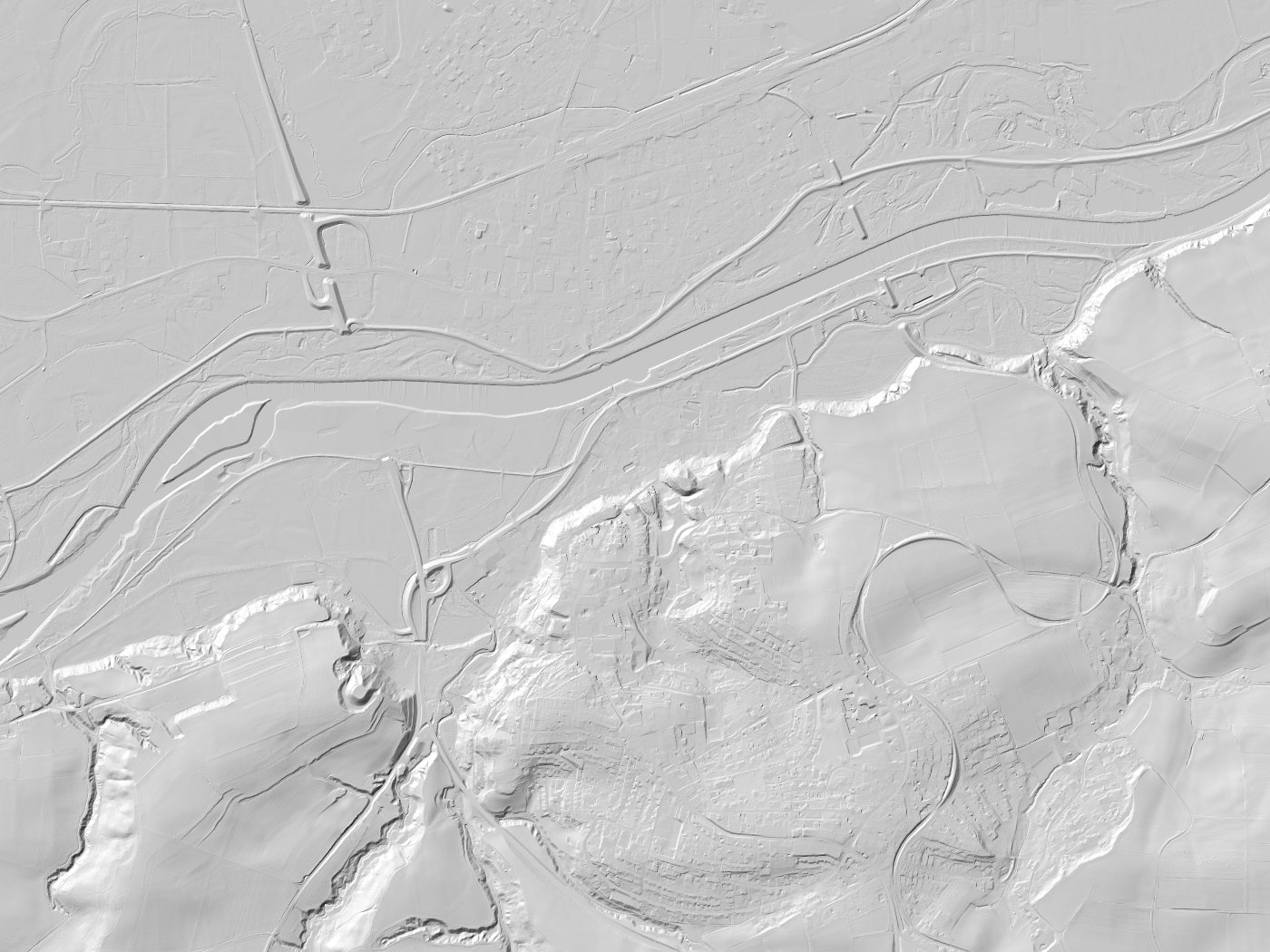 Geländeschummerung von Landau an der Isar