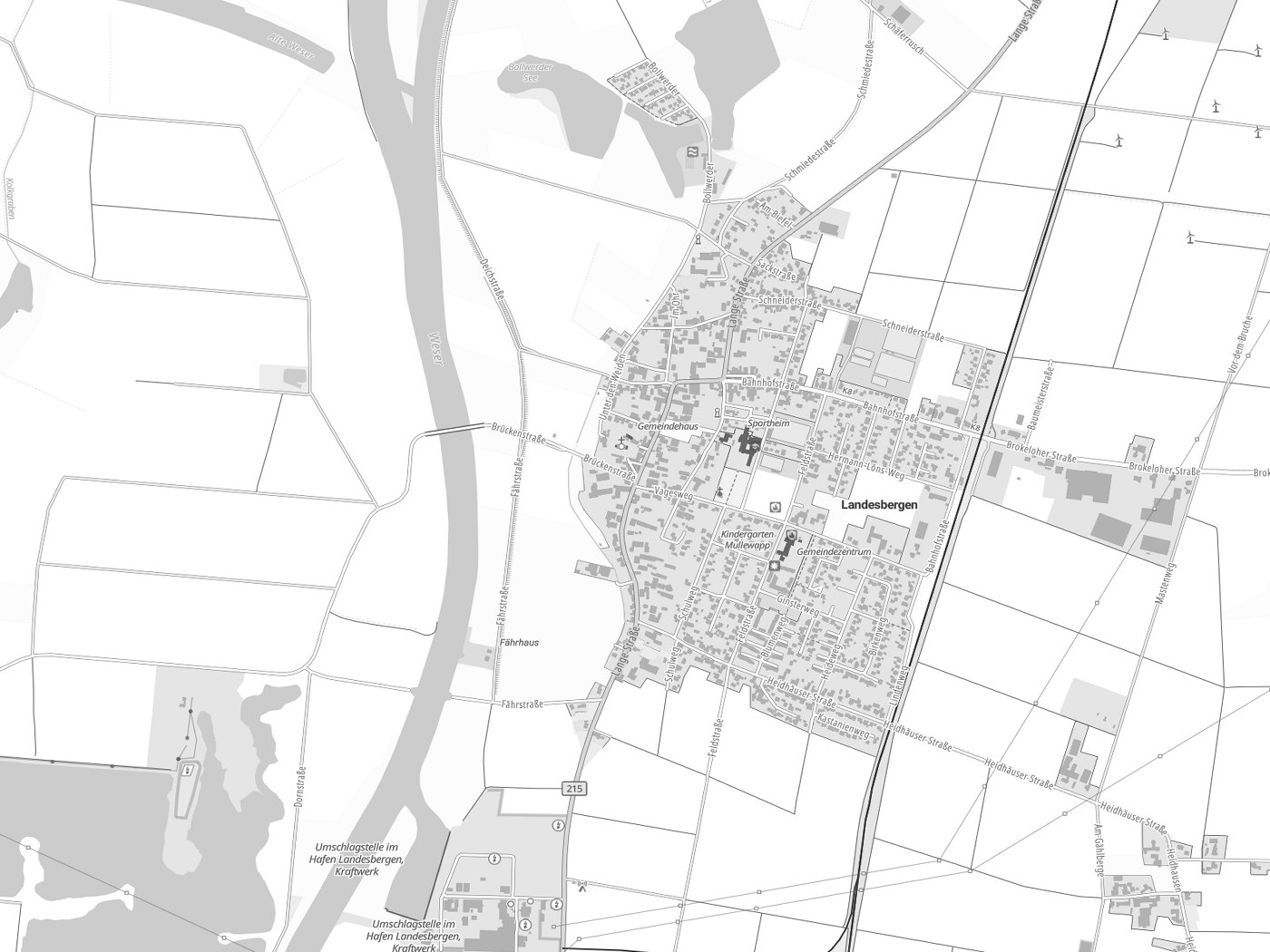 Kartenausschnitt Landesbergen mit Gewässern