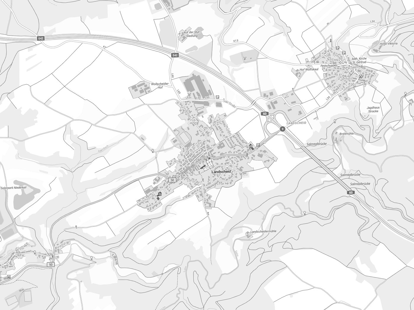 Kartenausschnitt Landscheid mit Gewässern