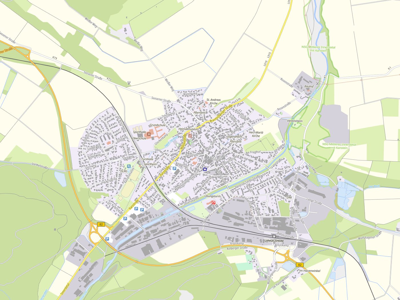 Kartenausschnitt Langelsheim mit Gewässern