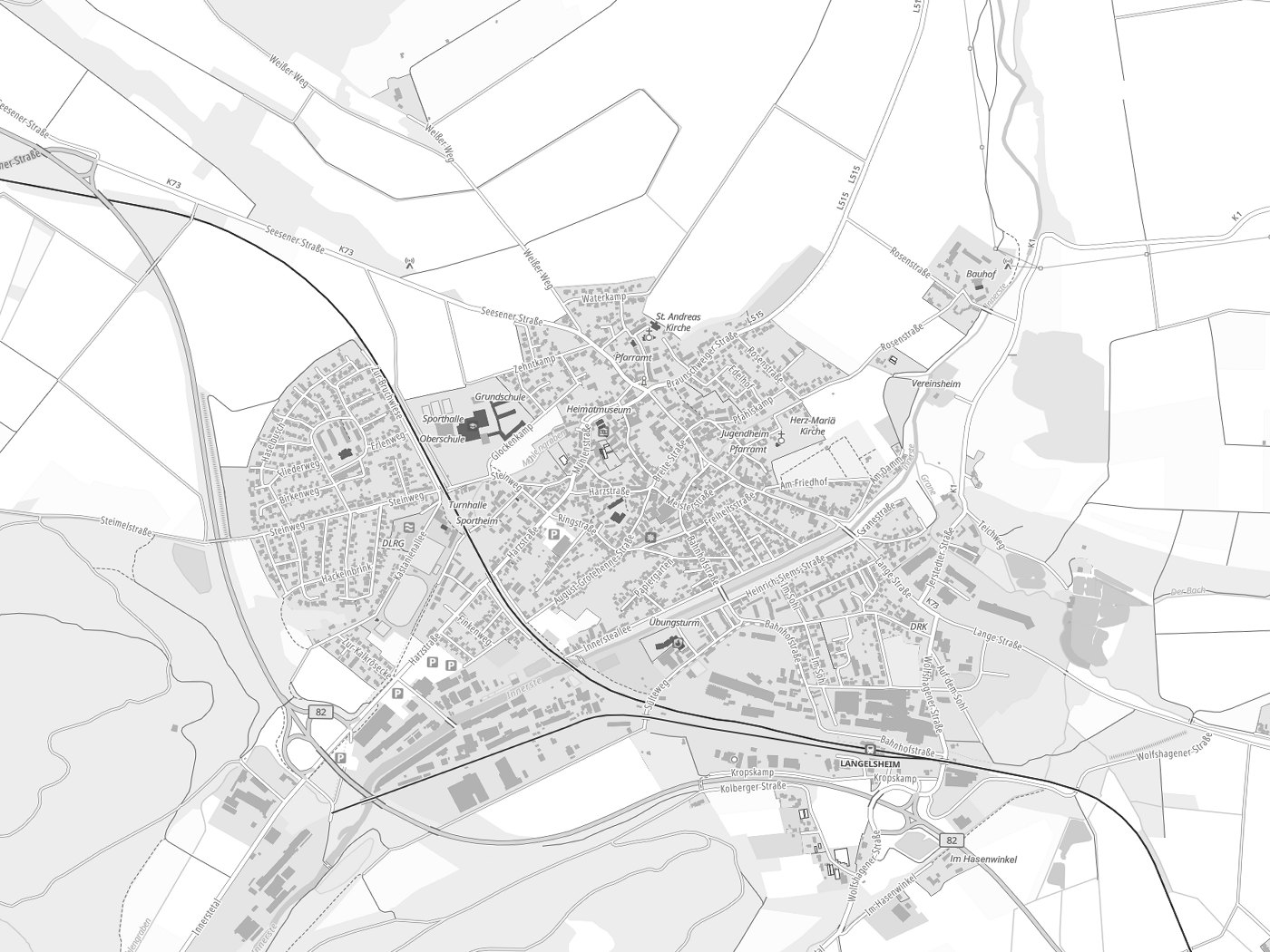 Kartenausschnitt Langelsheim mit Gewässern