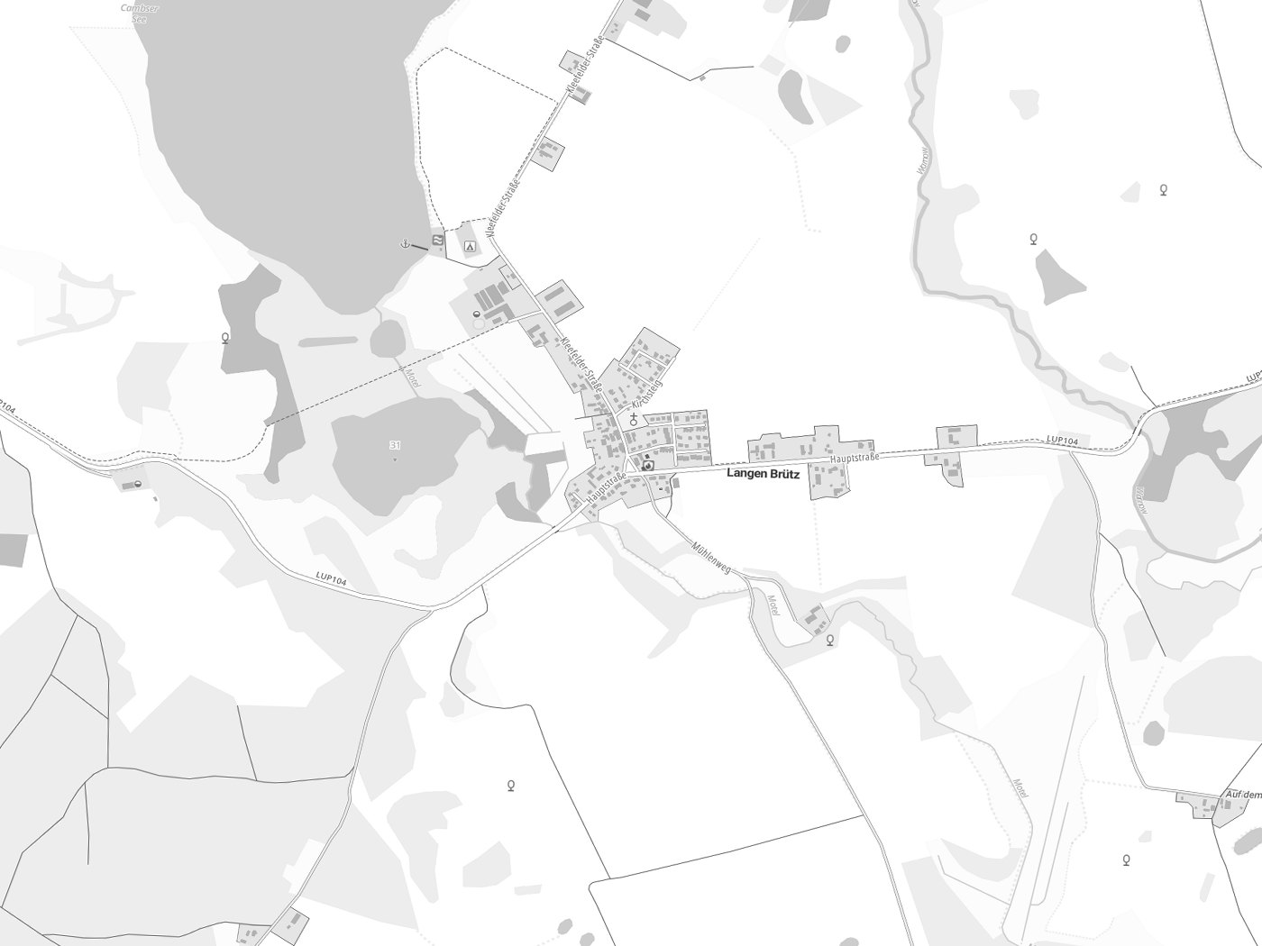 Kartenausschnitt Langen Brütz mit Gewässern