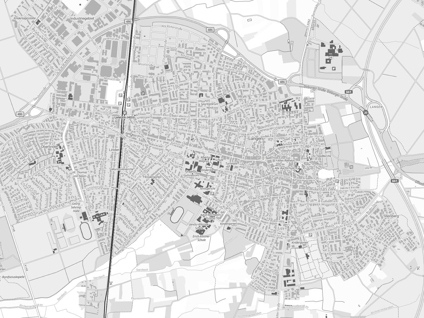 Kartenausschnitt Langen mit Gewässern