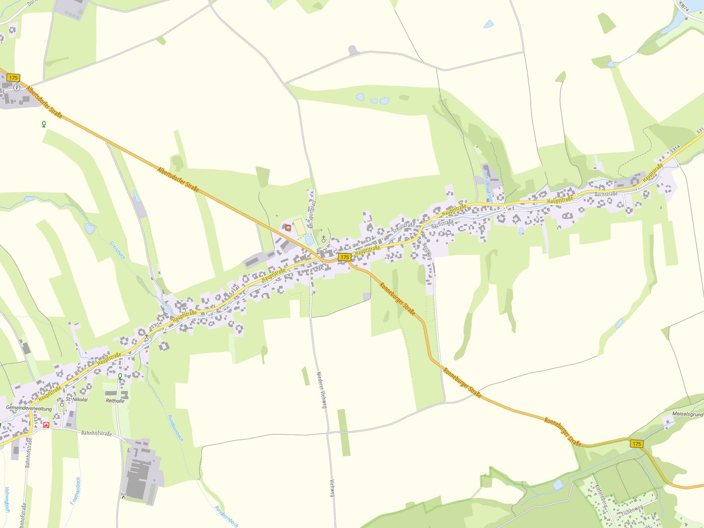 Kartenausschnitt Langenbernsdorf mit Gewässern