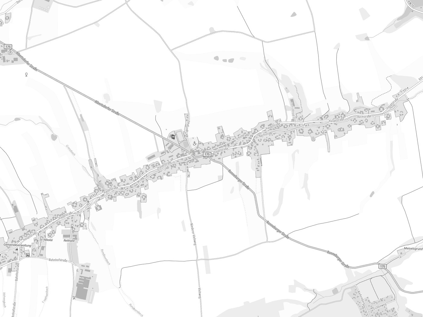 Kartenausschnitt Langenbernsdorf mit Gewässern