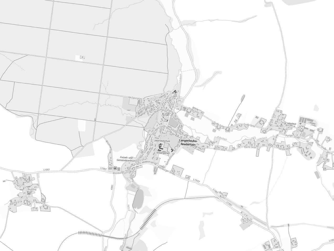 Kartenausschnitt Langenleuba-Niederhain mit Gewässern