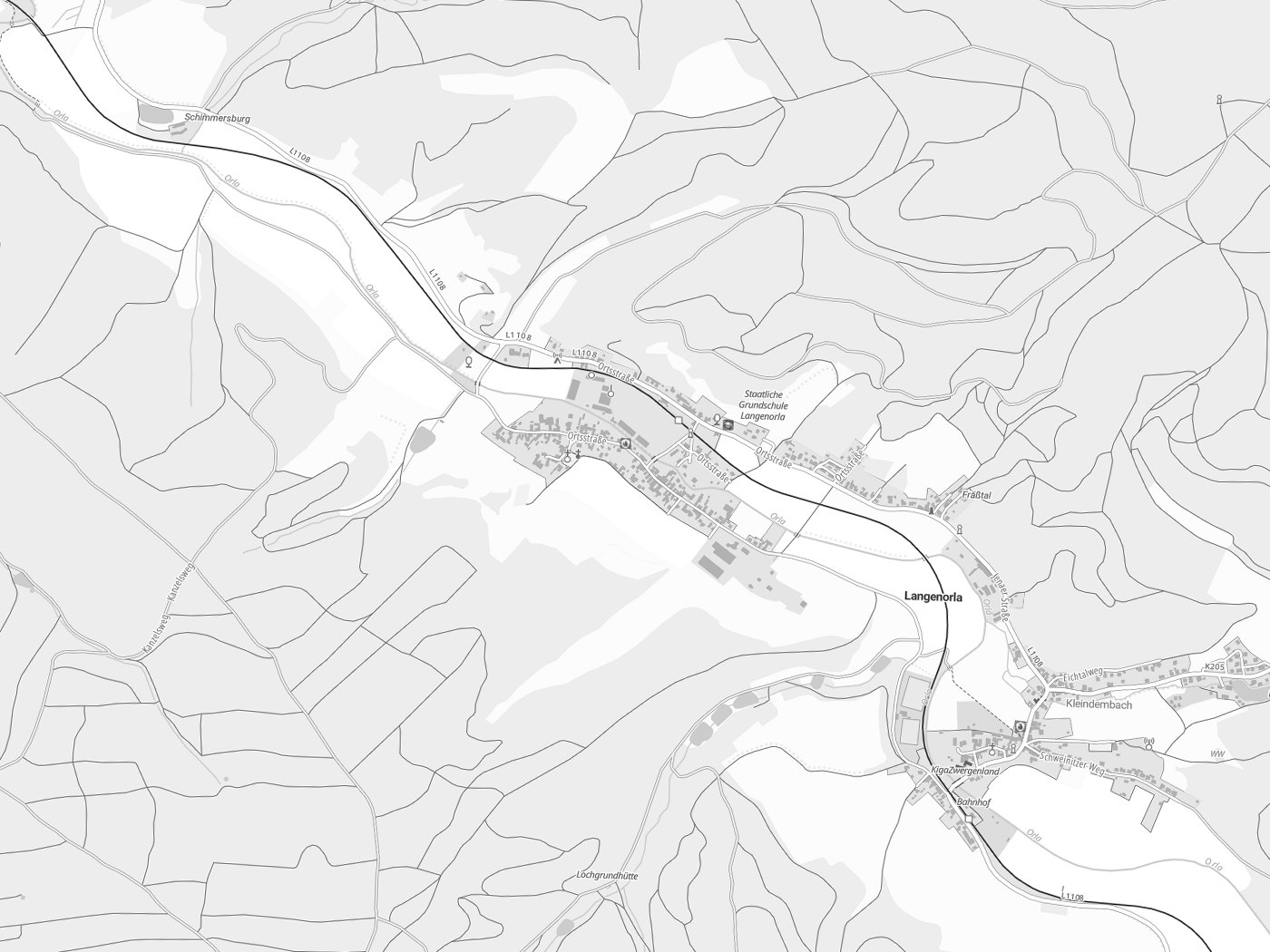 Kartenausschnitt Langenorla mit Gewässern