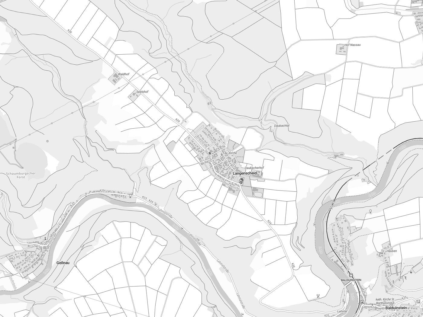 Kartenausschnitt Langenscheid mit Gewässern