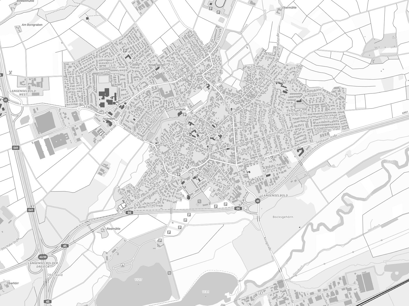 Kartenausschnitt Langenselbold mit Gewässern