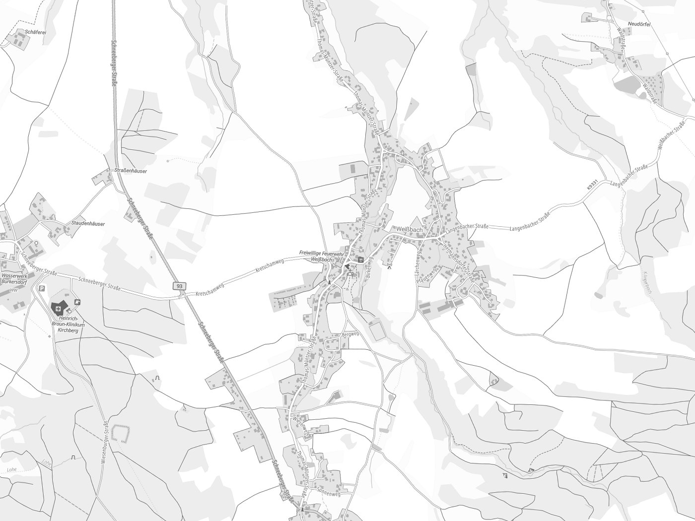 Kartenausschnitt Langenweißbach mit Gewässern