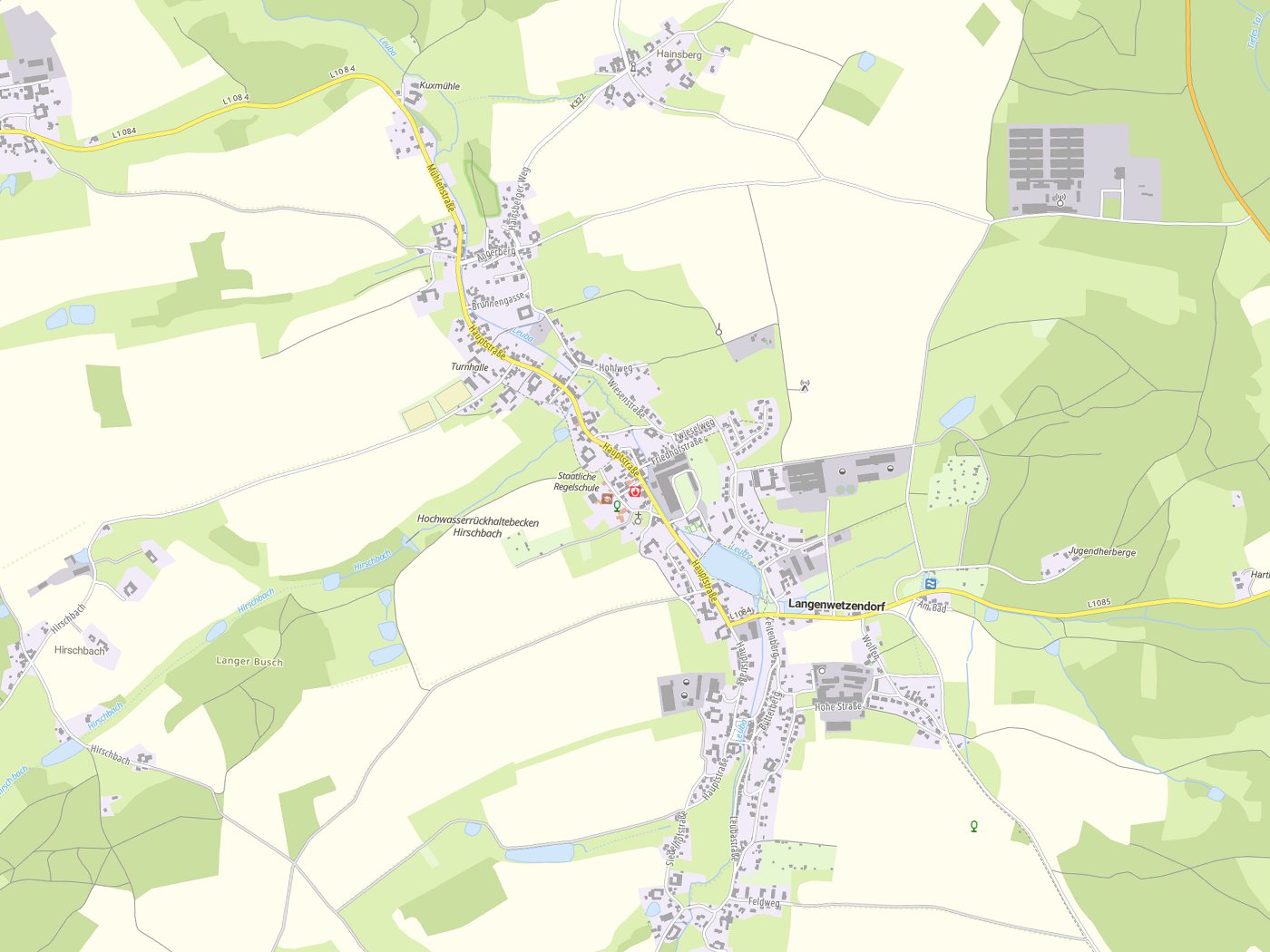 Kartenausschnitt Langenwetzendorf mit Gewässern