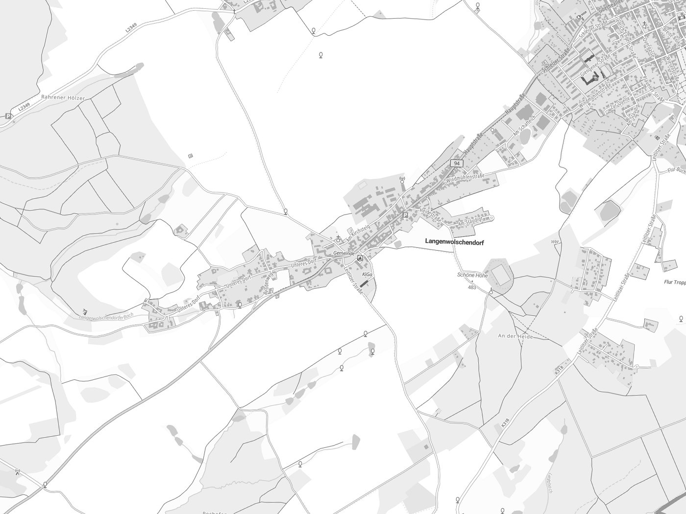 Kartenausschnitt Langenwolschendorf mit Gewässern