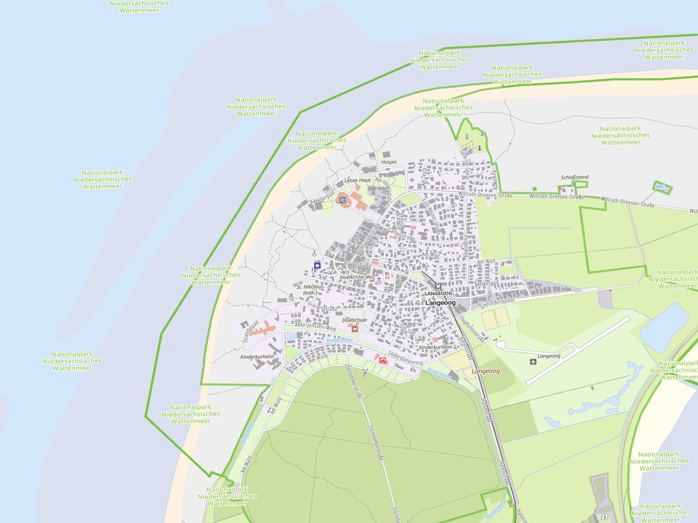 Kartenausschnitt Langeoog mit Gewässern