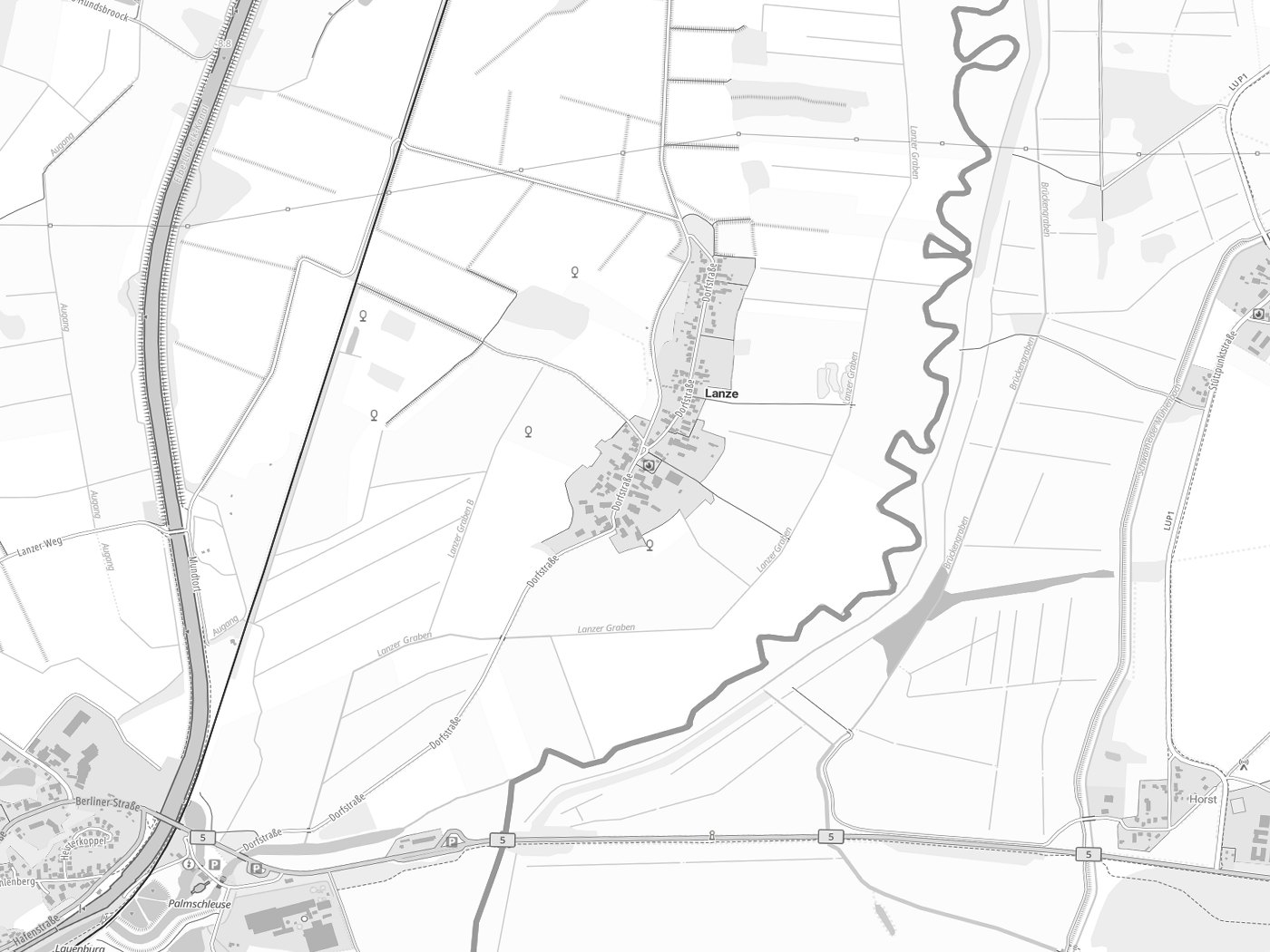 Kartenausschnitt Lanze mit Gewässern