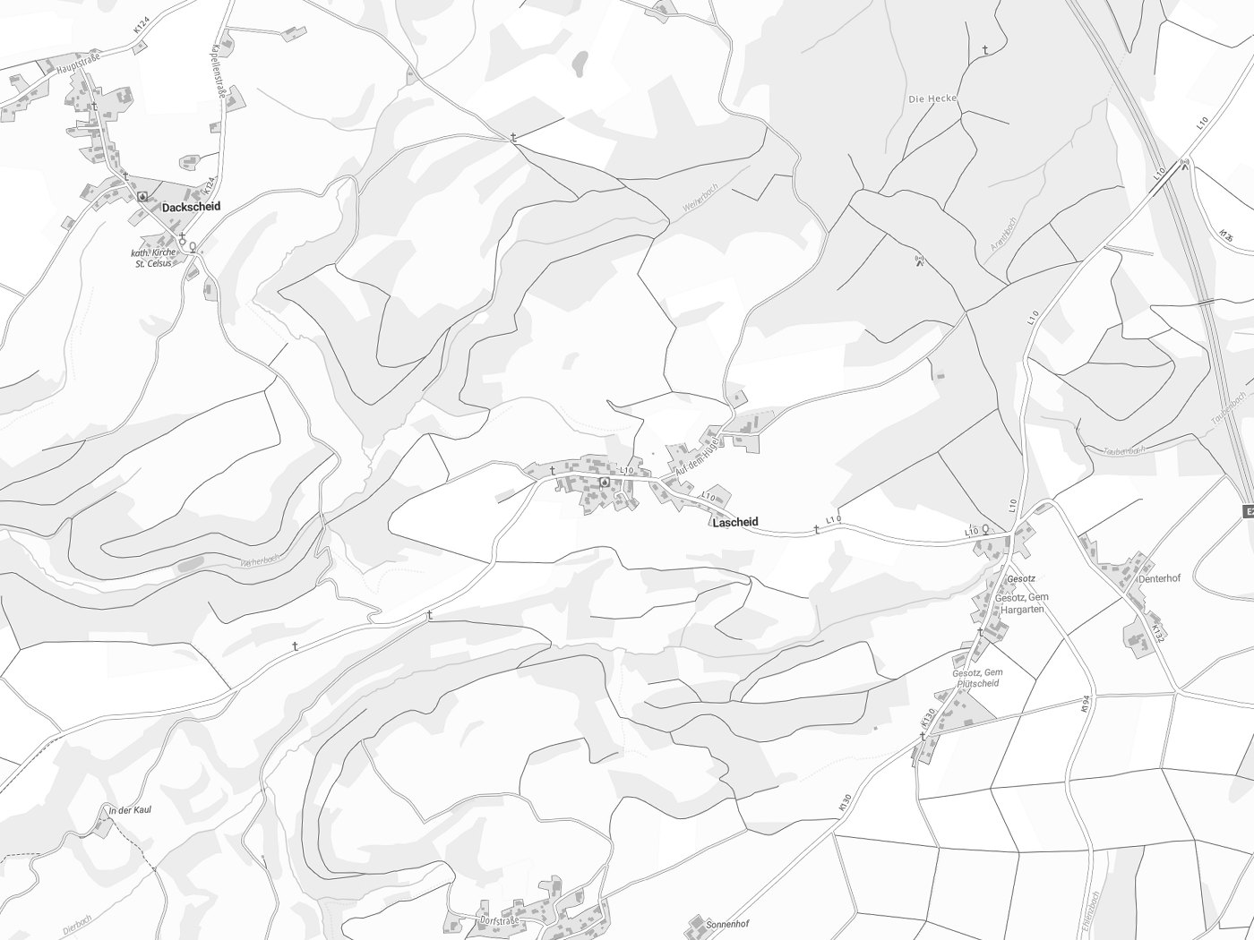 Kartenausschnitt Lascheid mit Gewässern