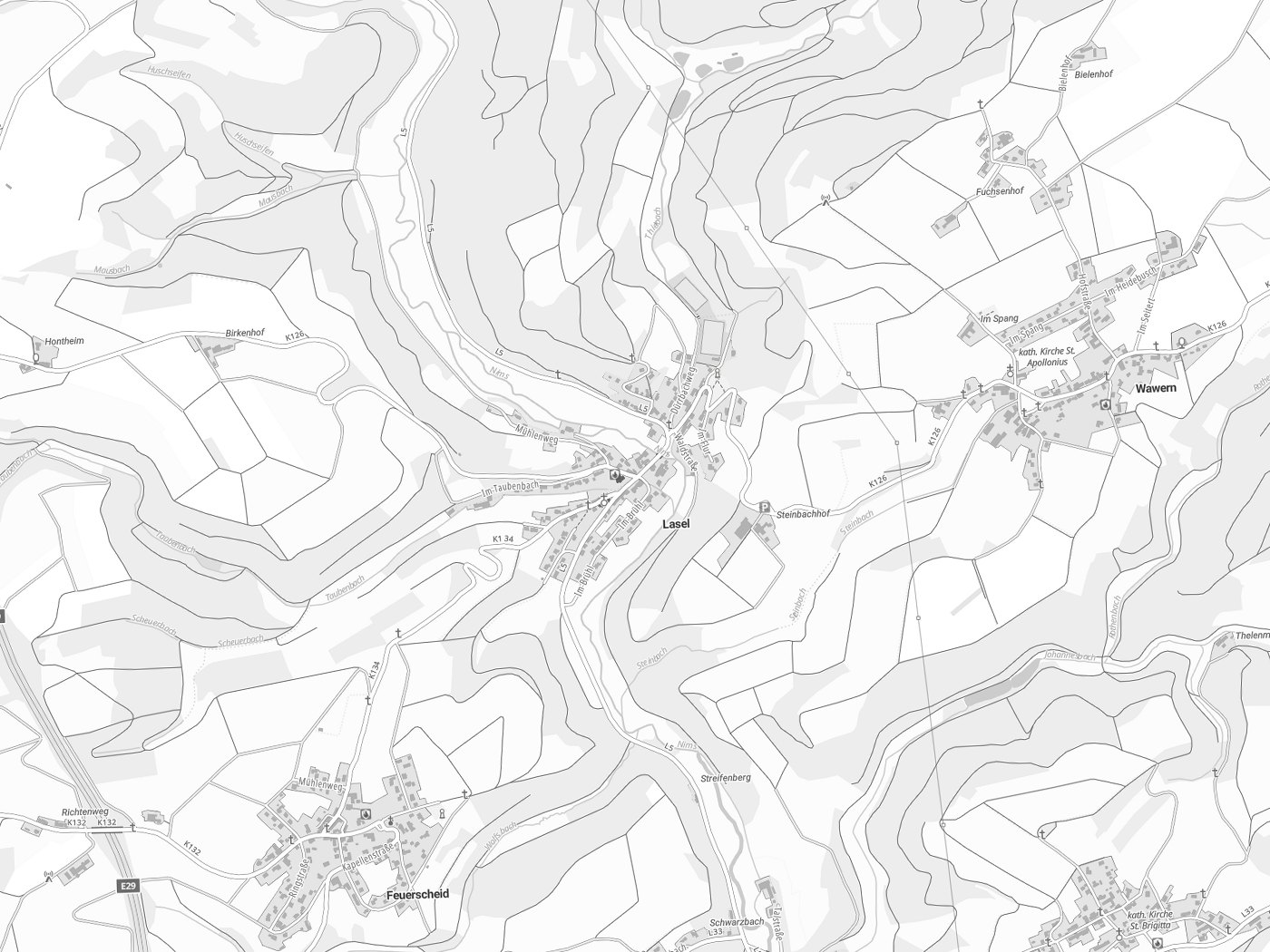Kartenausschnitt Lasel mit Gewässern