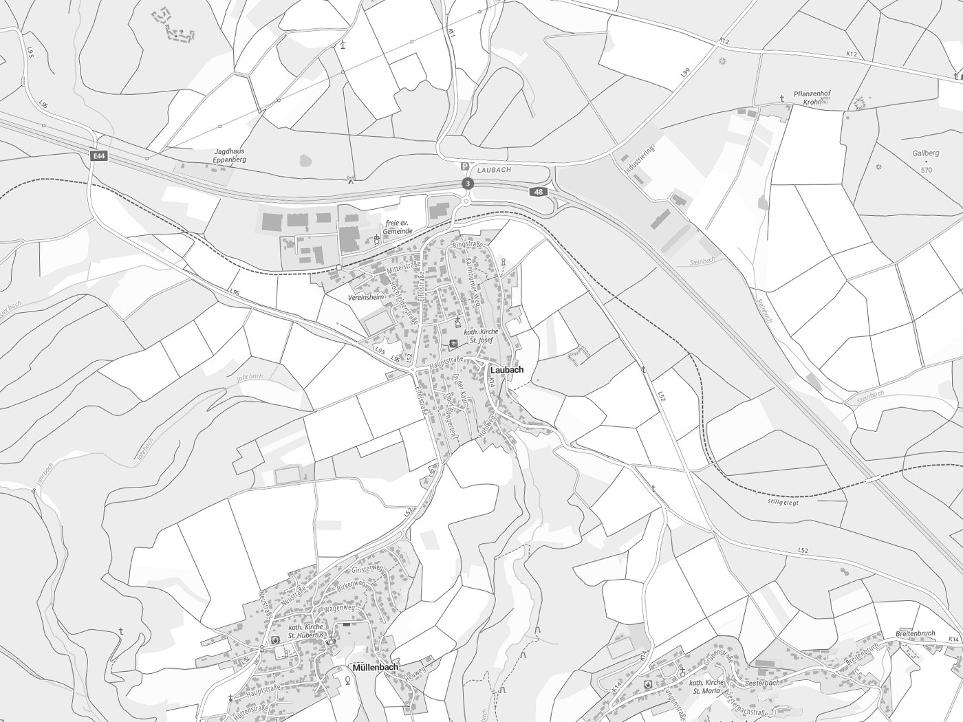 Kartenausschnitt Laubach mit Gewässern