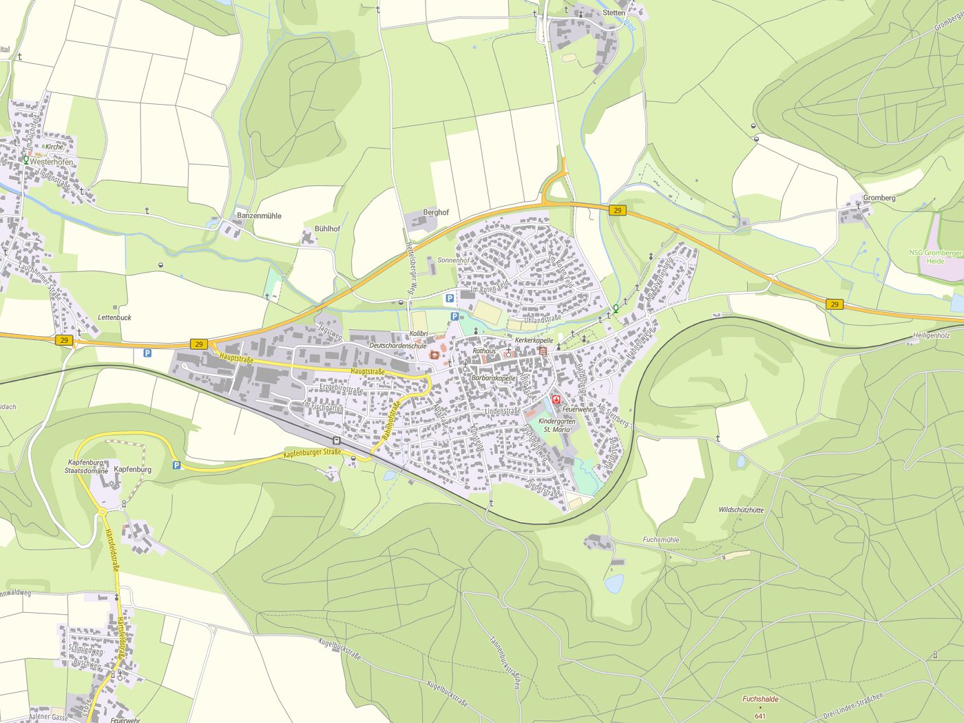 Kartenausschnitt Lauchheim mit Gewässern