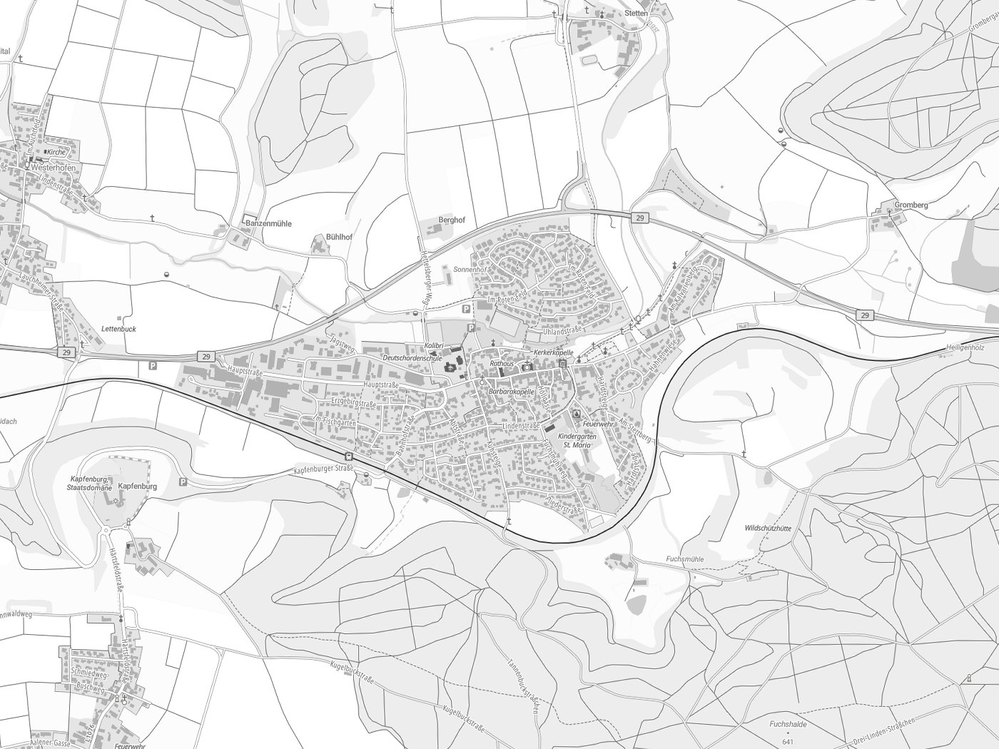Kartenausschnitt Lauchheim mit Gewässern