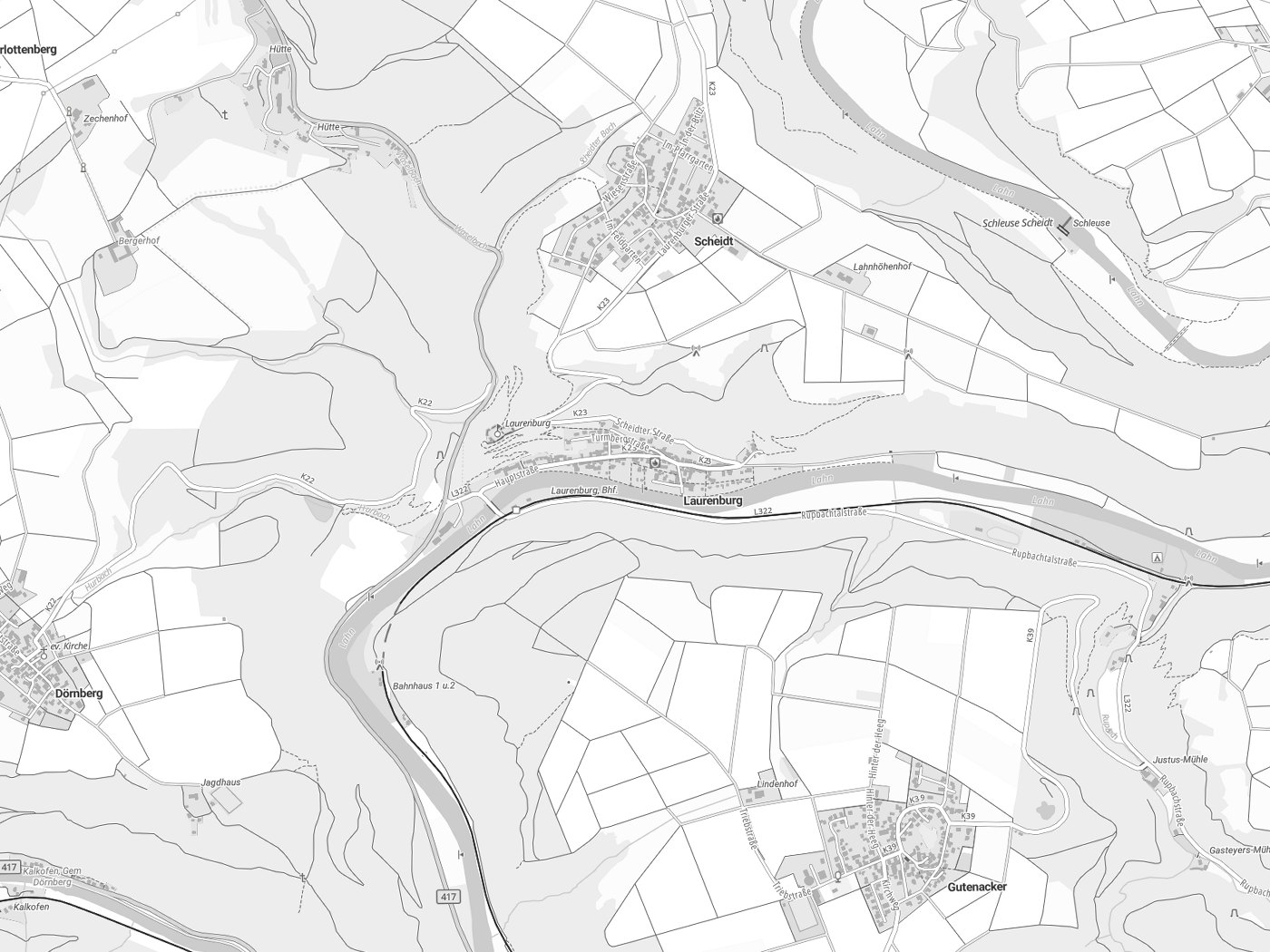 Kartenausschnitt Laurenburg mit Gewässern