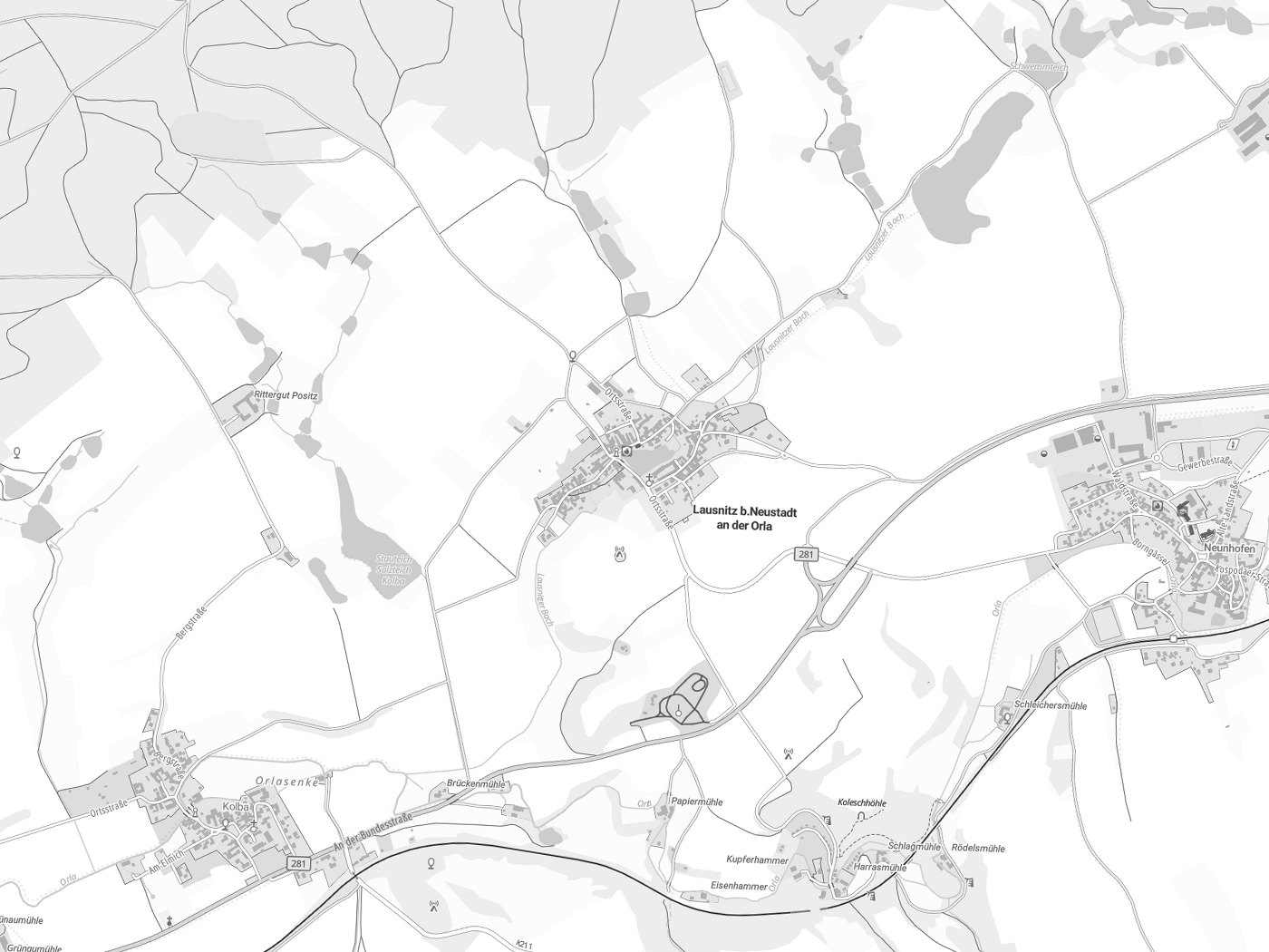 Kartenausschnitt Lausnitz b. Neustadt an der Orla mit Gewässern