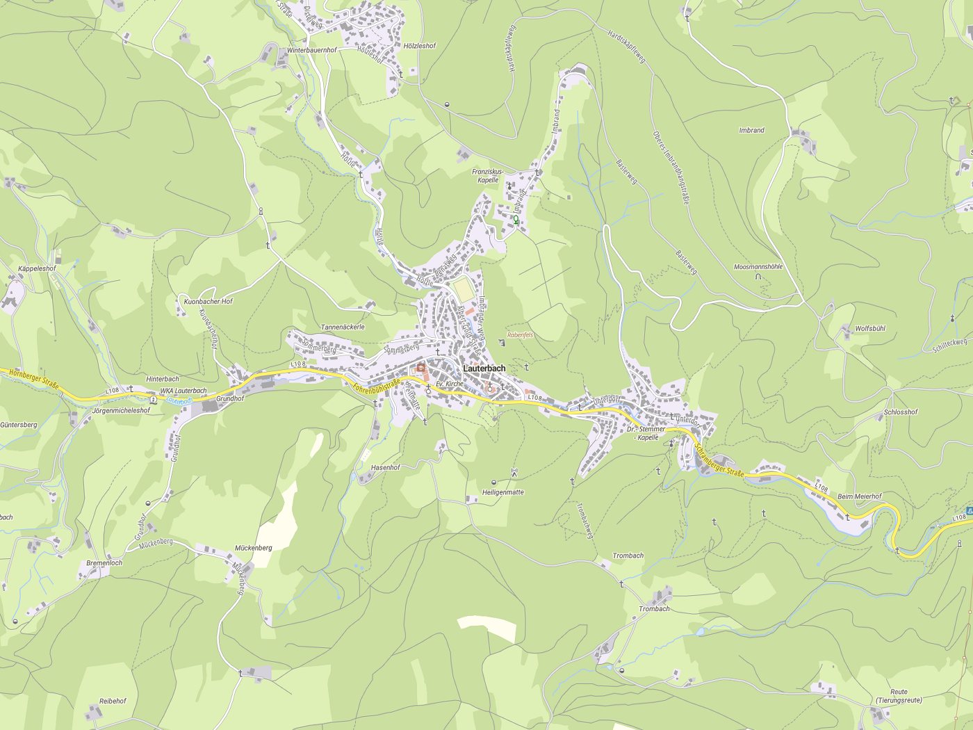 Kartenausschnitt Lauterbach mit Gewässern