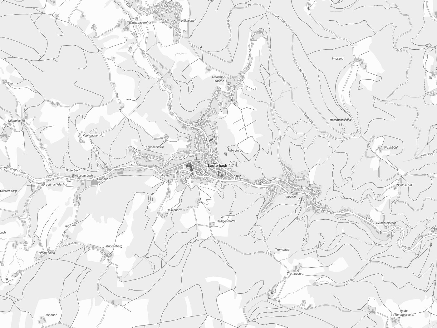 Kartenausschnitt Lauterbach mit Gewässern