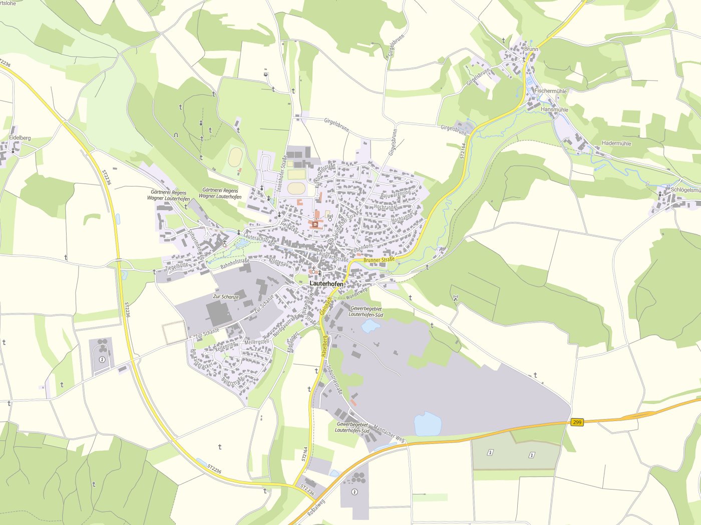 Kartenausschnitt Lauterhofen mit Gewässern