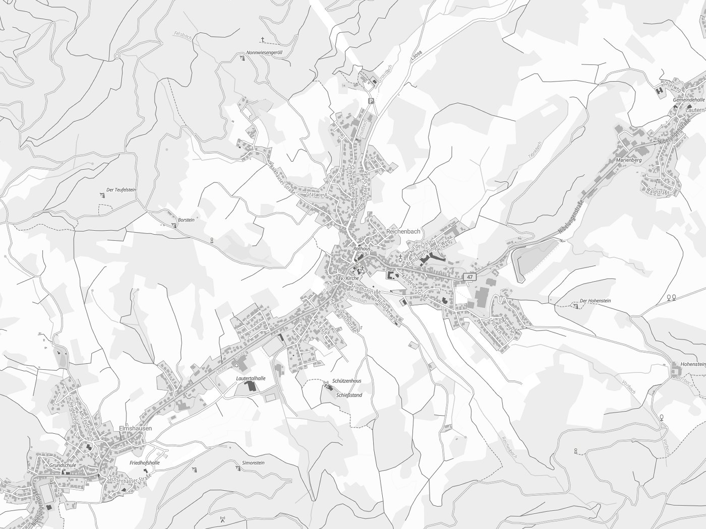 Kartenausschnitt Lautertal (Odenwald) mit Gewässern