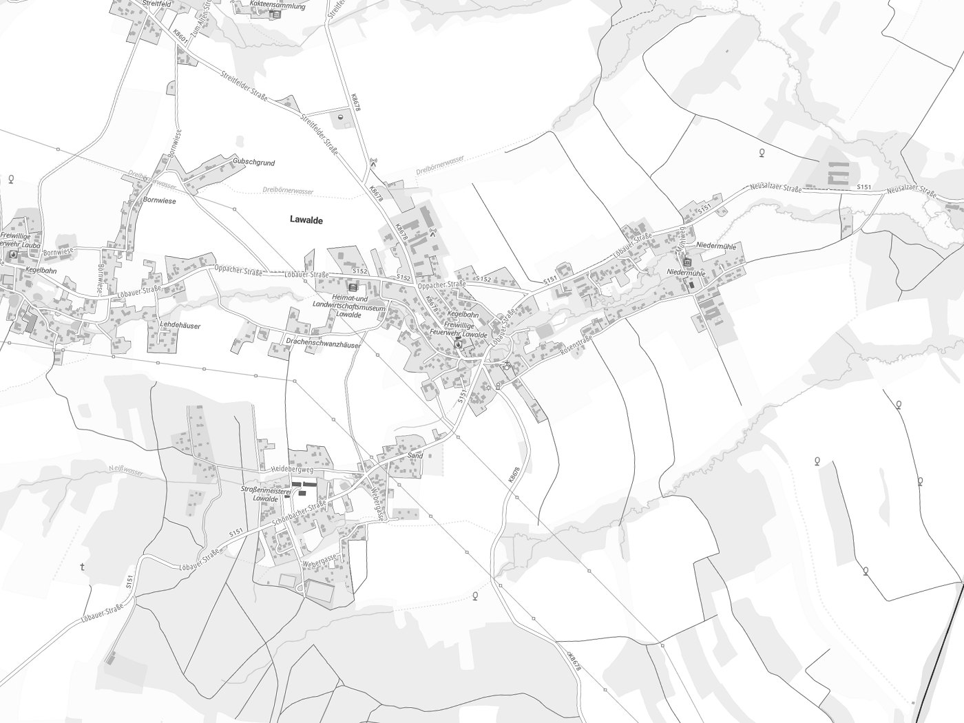 Kartenausschnitt Lawalde mit Gewässern