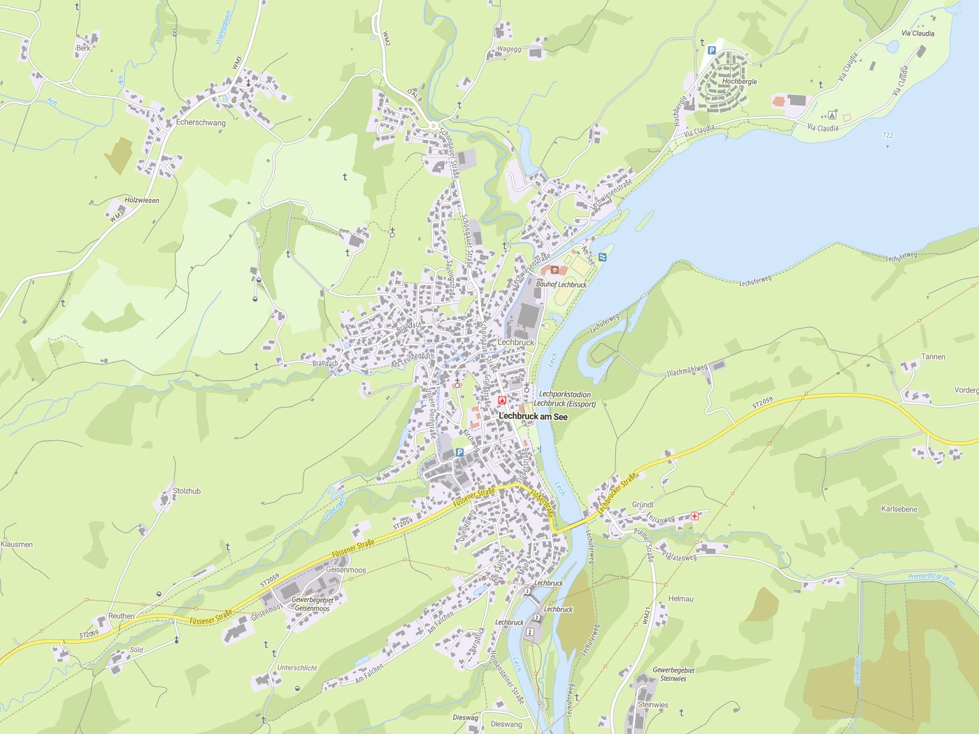 Kartenausschnitt Lechbruck am See mit Gewässern
