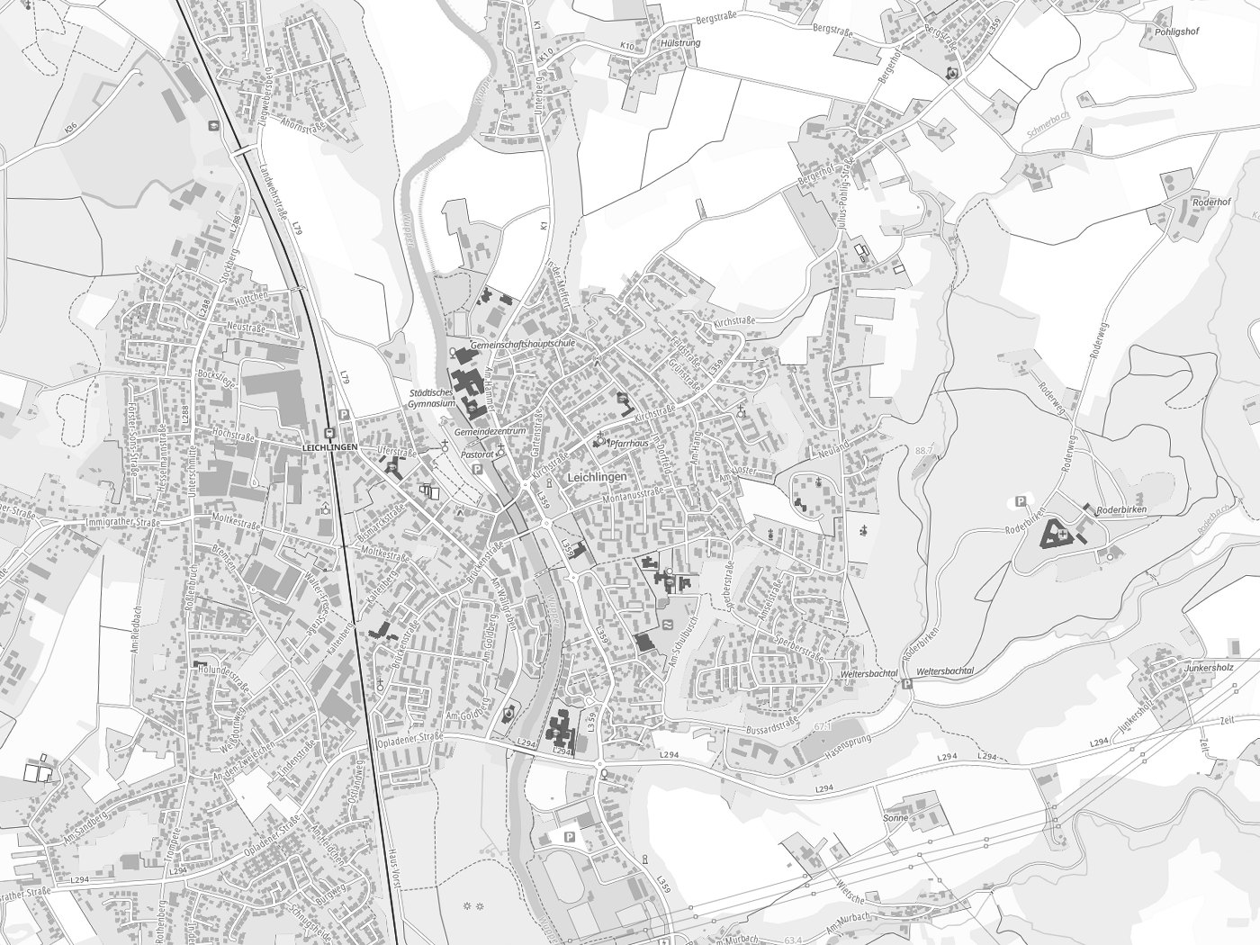 Kartenausschnitt Leichlingen mit Gewässern