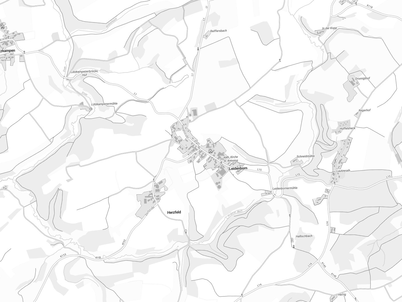 Kartenausschnitt Leidenborn mit Gewässern