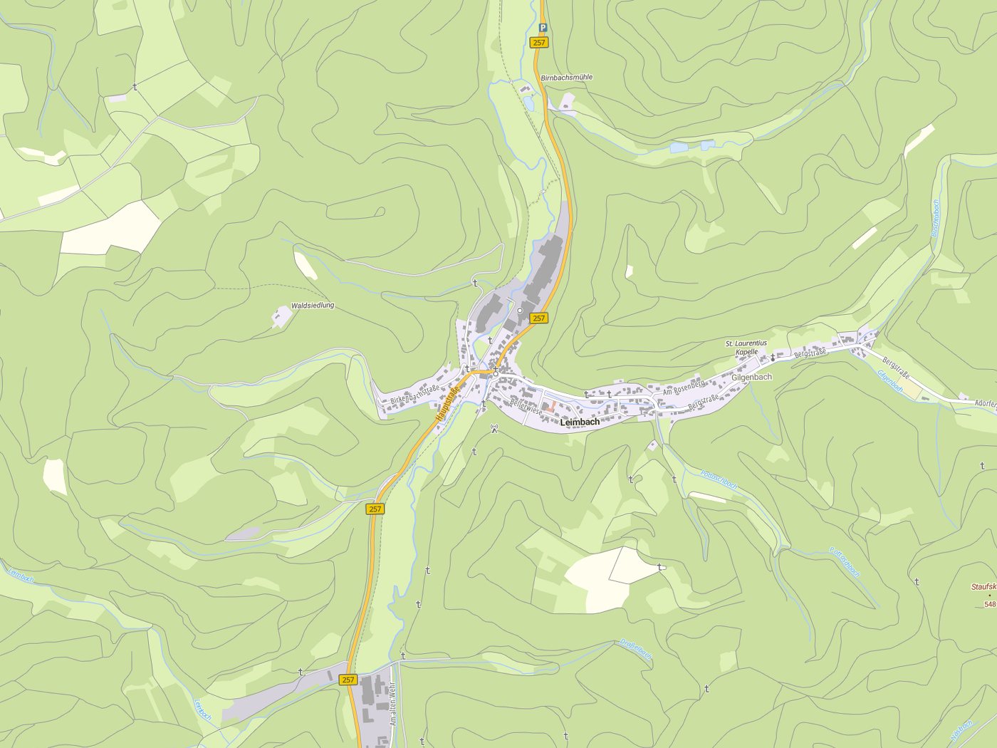 Kartenausschnitt Leimbach mit Gewässern