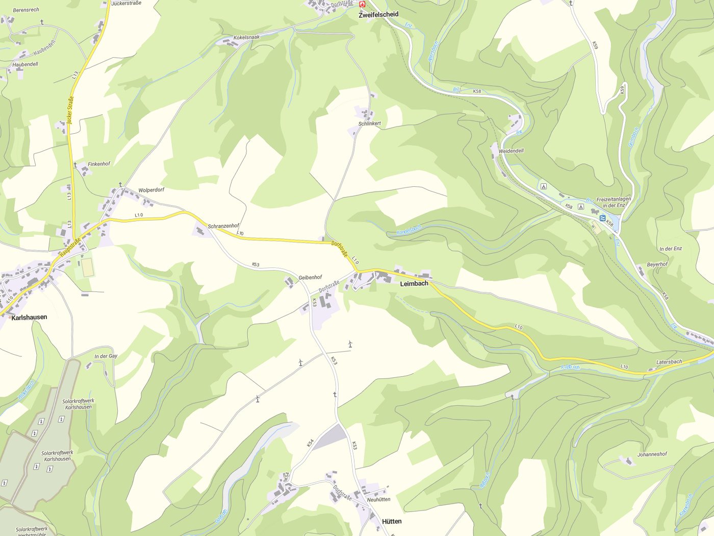 Kartenausschnitt Leimbach mit Gewässern