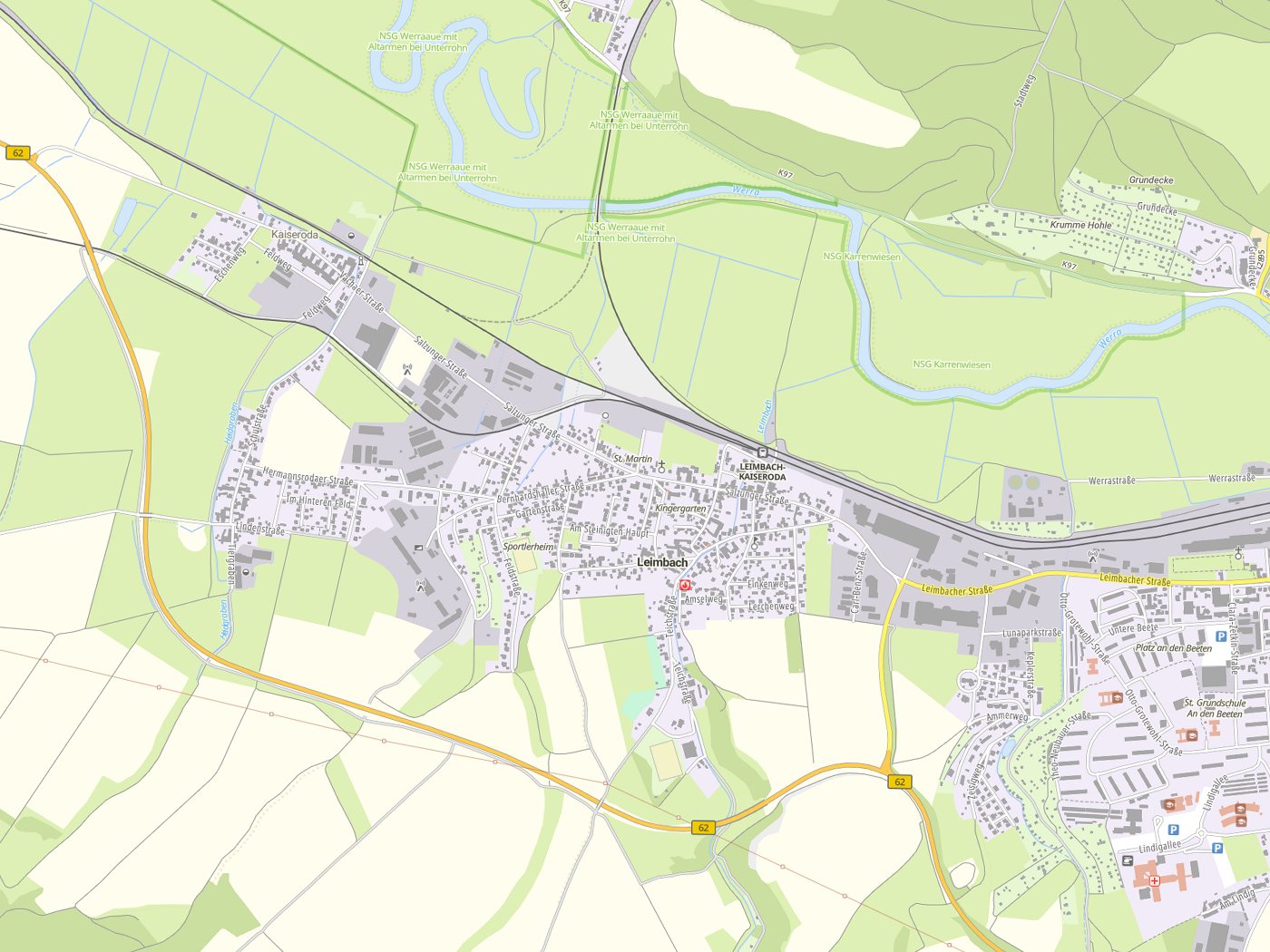 Kartenausschnitt Leimbach mit Gewässern