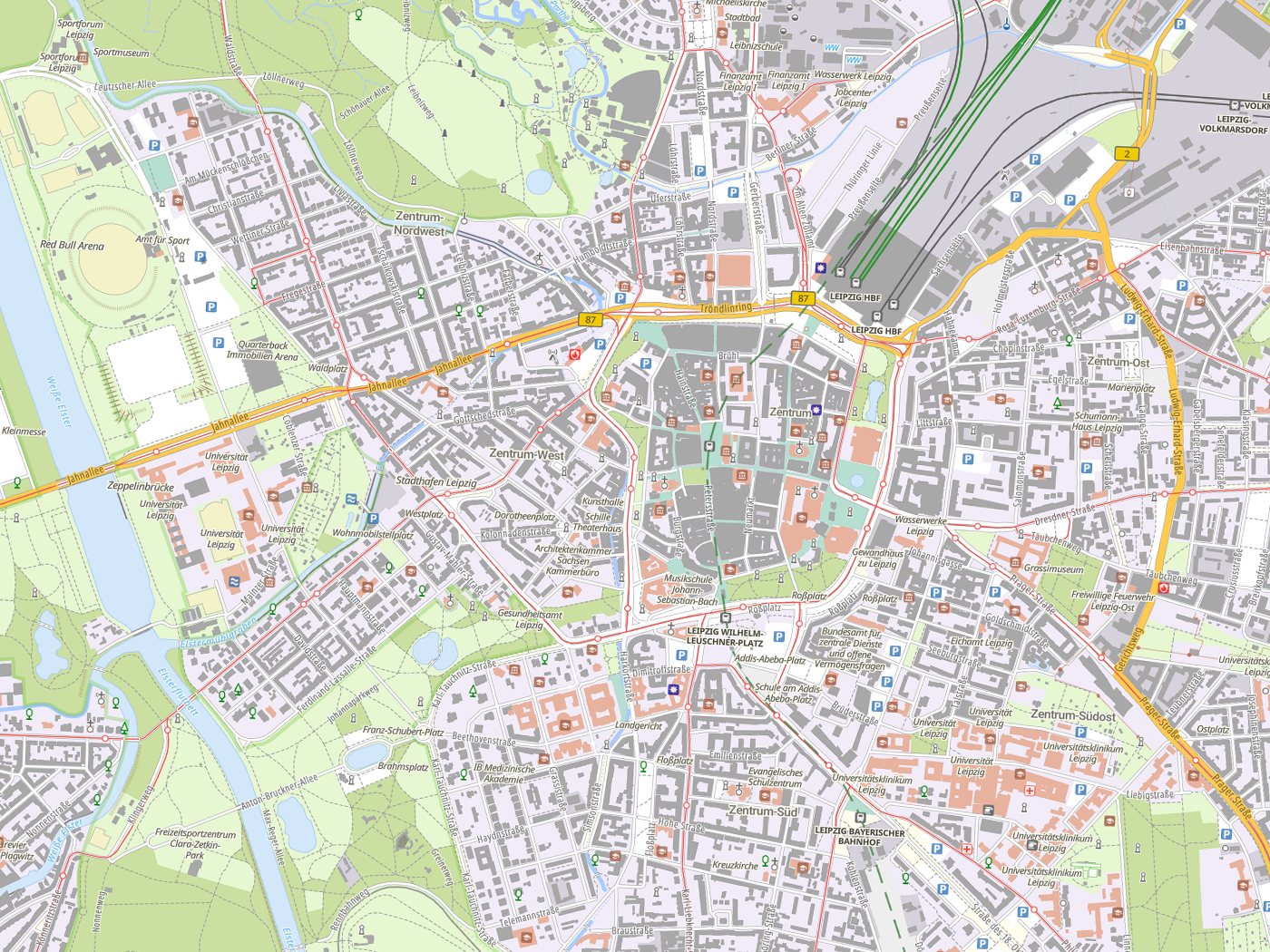 Kartenausschnitt Leipzig mit Gewässern