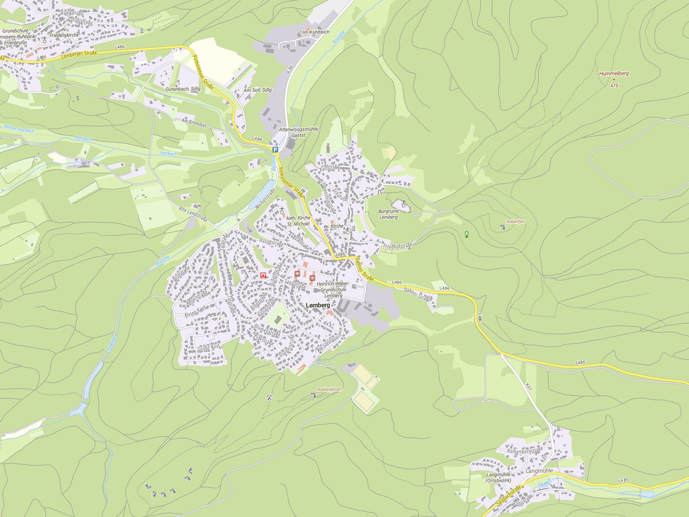 Kartenausschnitt Lemberg mit Gewässern